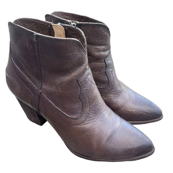 Frye Shoes - Frye 7.5 Renee Seam Short Leather Ankle Boots Western Cowboy Booties Zip Brown